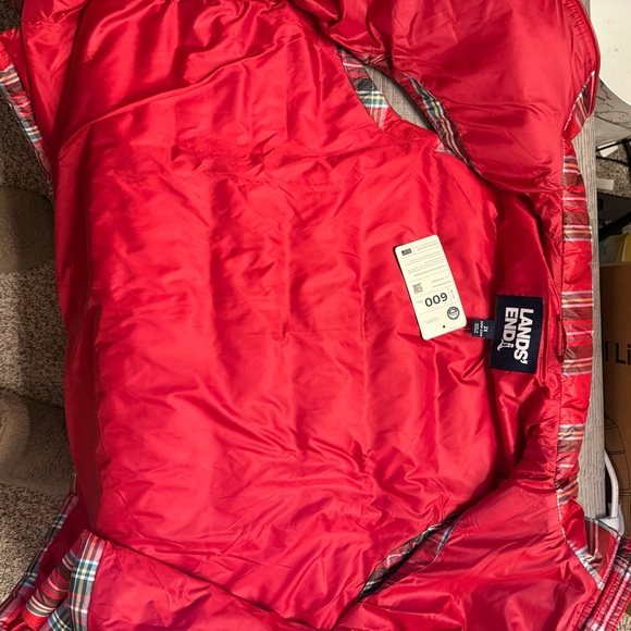Lands' End Red plaid down Puffer Vest 600 fill power womens 2X cabincore winter - Picture 4 of 11